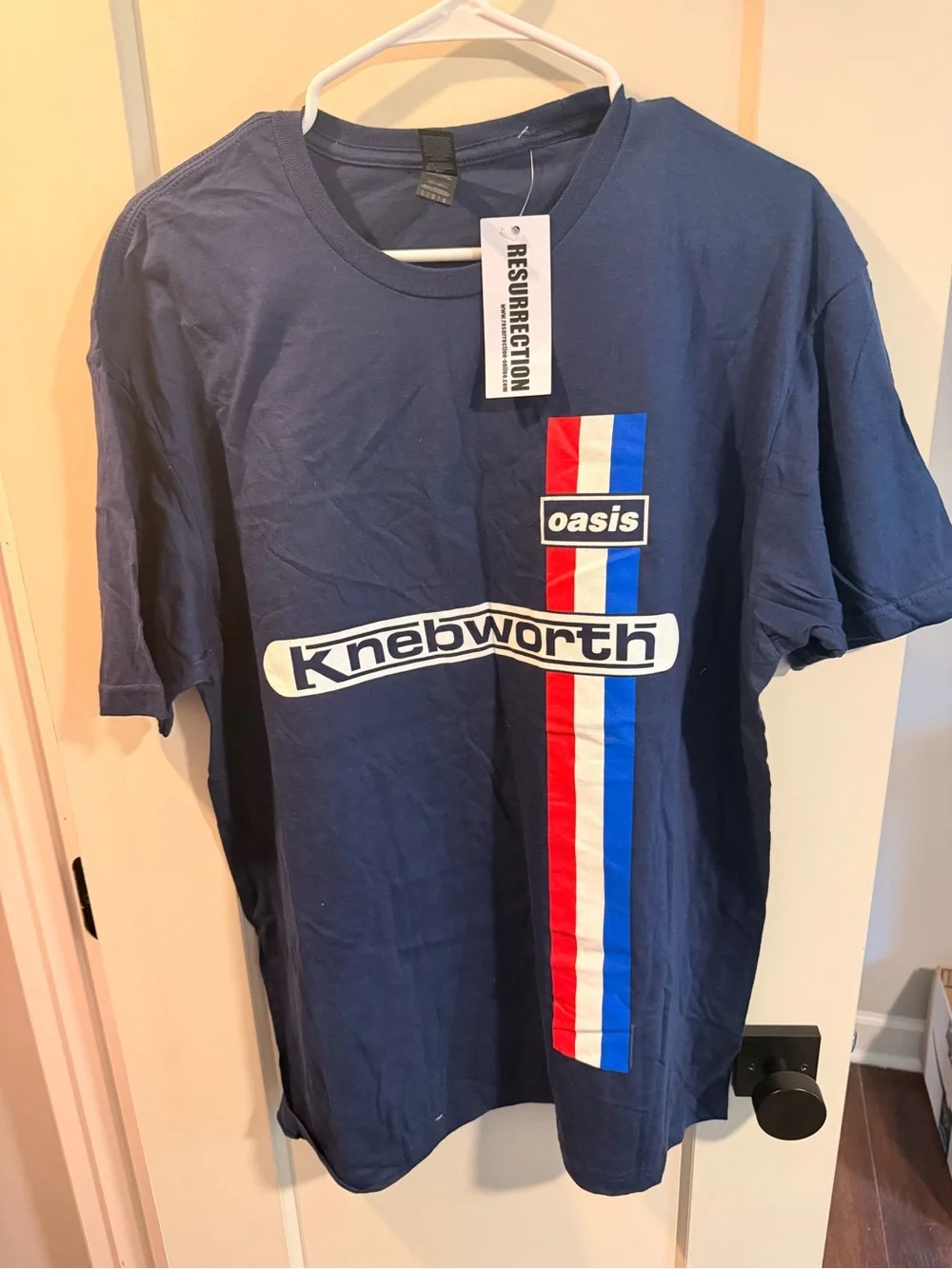 Oasis Navy Knebworth Graphic Tee with Red & Blue Stripes